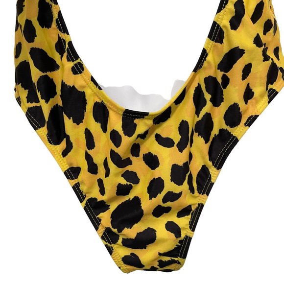 Womens Cut Out Wrap Around One-piece Swimsuit Yellow Black Leopard Size Medium - Picture 3 of 10